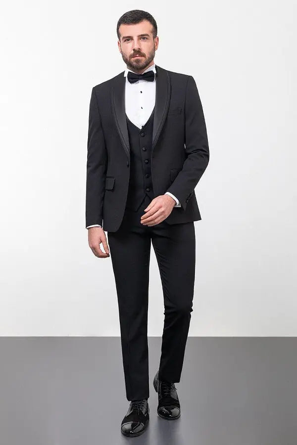 Brabion Luca Black Slim Fit Shawl Lapel Tuxedo - BRABION