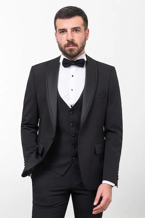 Brabion Luca Black Slim Fit Shawl Lapel Tuxedo - BRABION