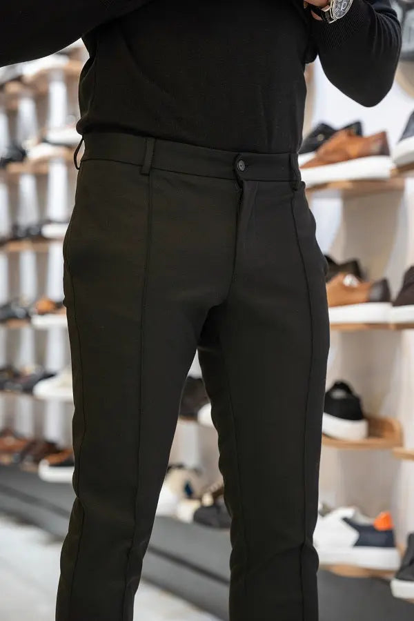 Brabion Lance Black Slim Fit Striped Pants - BRABION