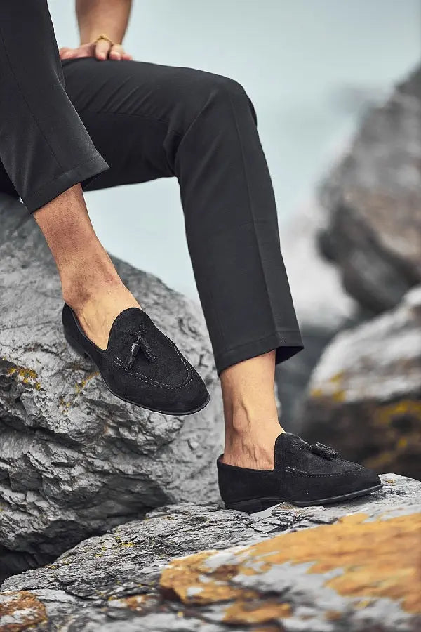 Brabion Levanzo Black Suede Tassel Loafers - BRABION