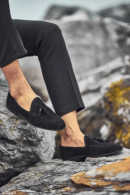 Brabion Levanzo Black Suede Tassel Loafers - BRABION