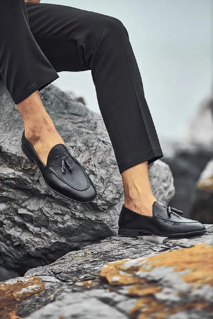 Brabion Levanzo Black Tassel Loafers: Sophisticated Leather Footwear - BRABION