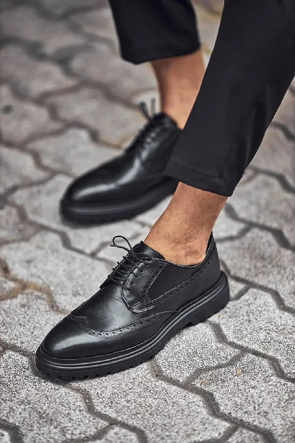 Brabion Levanzo Black Wing Tip Oxfords - Classic Elegance Meets Comfort - BRABION