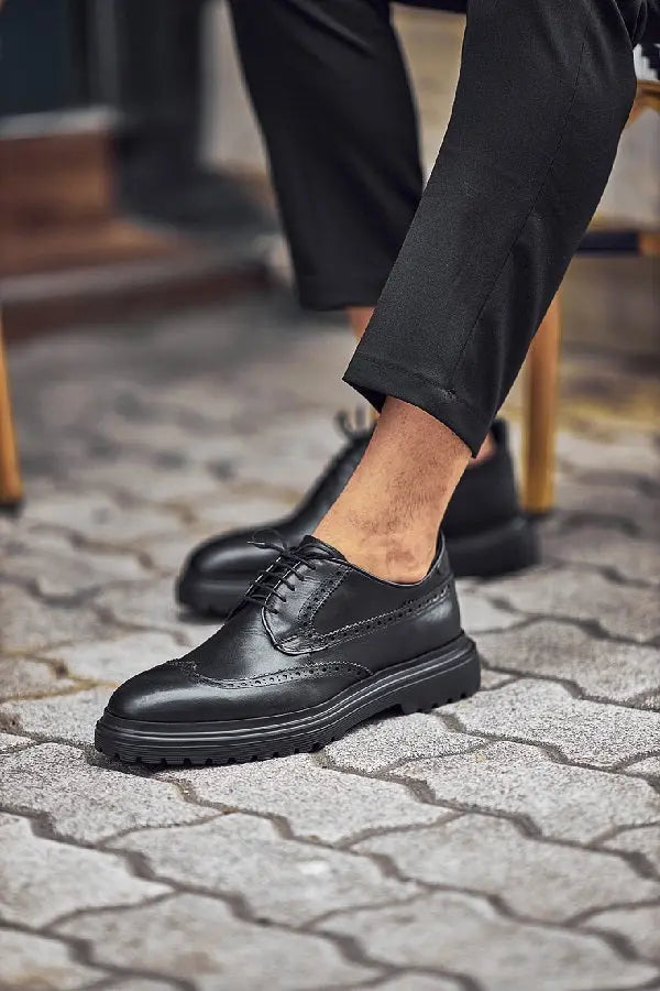 Brabion Levanzo Black Wing Tip Oxfords - Classic Elegance Meets Comfort - BRABION