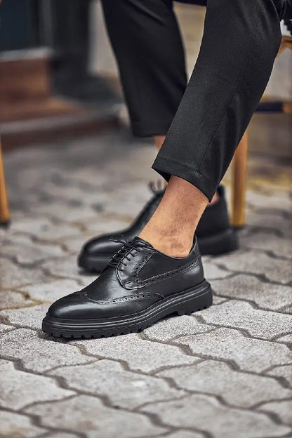 Brabion Levanzo Black Wing Tip Oxfords - Classic Elegance Meets Comfort - BRABION