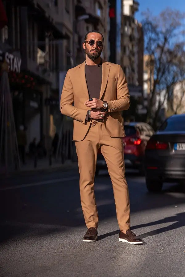 Brabion Lance Camel Slim Fit Notch Lapel Suit brabion
