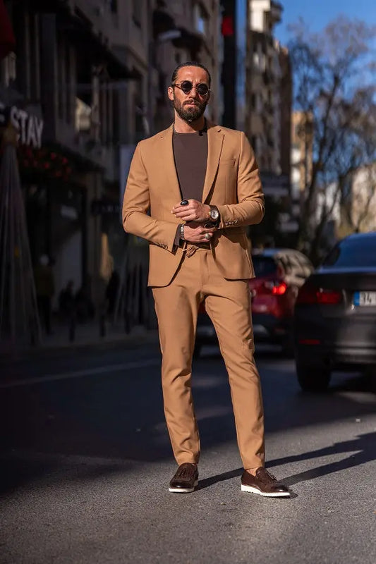 Brabion Lance Camel Slim Fit Notch Lapel Suit brabion