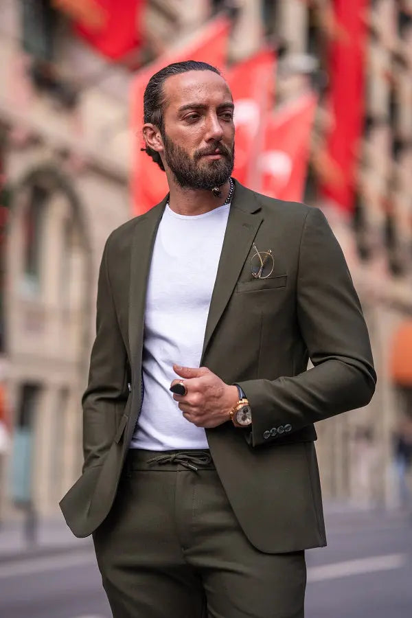 Brabion Lance Khaki Slim Fit Notch Lapel Suit for Modern Men brabion