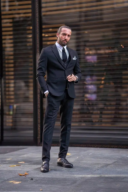 Brabion Lance Midnight Black Slim Fit Notch Lapel 3 Piece Suit brabion