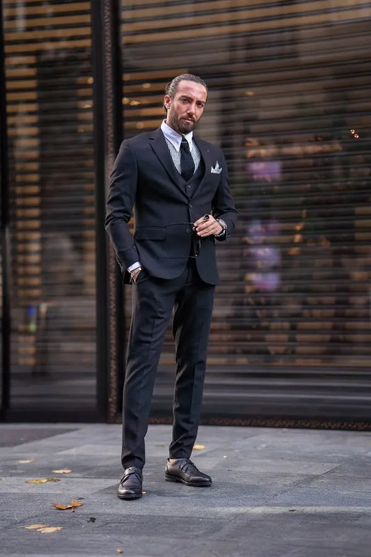 Brabion Lance Midnight Black Slim Fit Notch Lapel 3 Piece Suit brabion