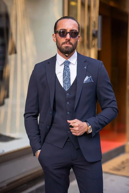 Brabion Lance Navy Blue Slim Fit Three-Piece Suit brabion