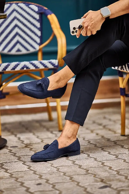 Brabion Levanzo Navy Blue Suede Tassel Loafers - BRABION