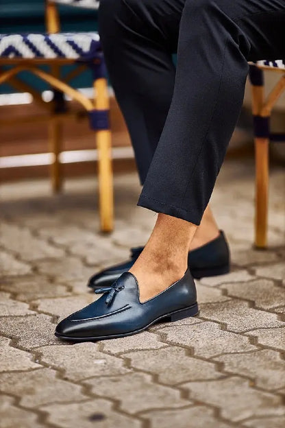 Brabion Levanzo Navy Blue Tassel Loafers - BRABION