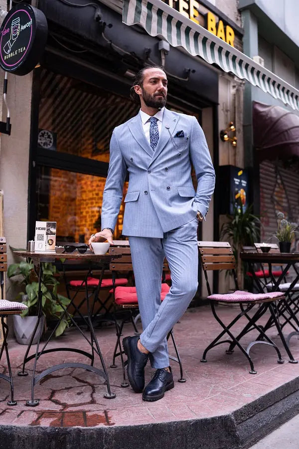 Brabion Massimo Sky Blue Slim Fit Double Breasted Suit brabion