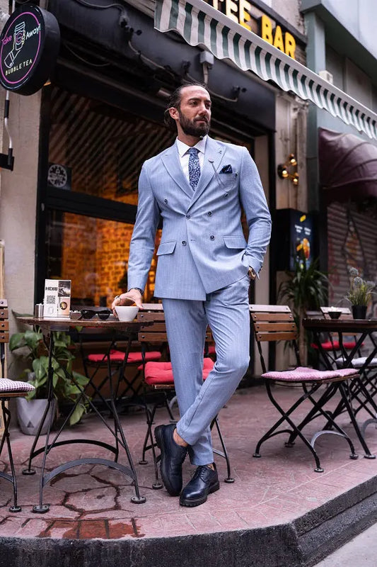 Brabion Massimo Sky Blue Slim Fit Double Breasted Suit brabion