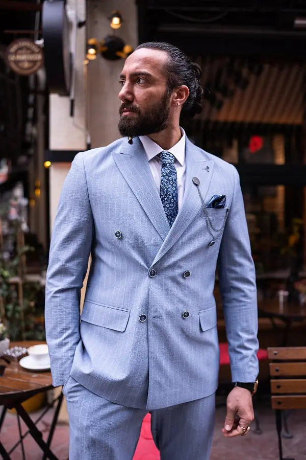 Brabion Massimo Sky Blue Slim Fit Double Breasted Suit brabion