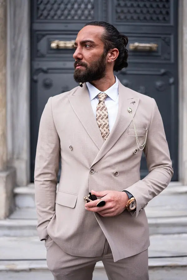 Brabion Massimo Beige Slim Fit Pinstripe Suit brabion
