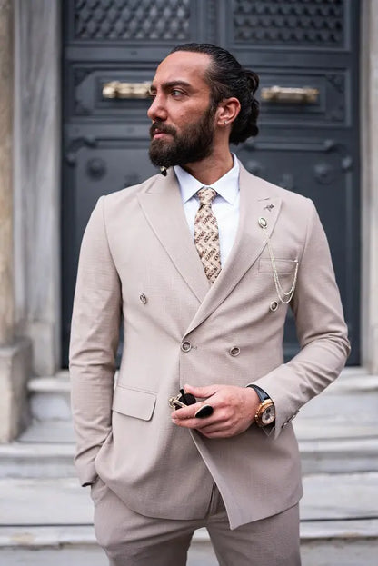 Brabion Massimo Beige Slim Fit Pinstripe Suit brabion