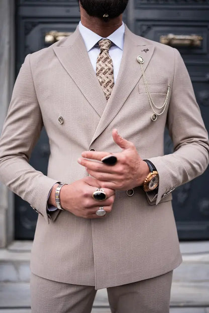 Brabion Massimo Beige Slim Fit Pinstripe Suit brabion
