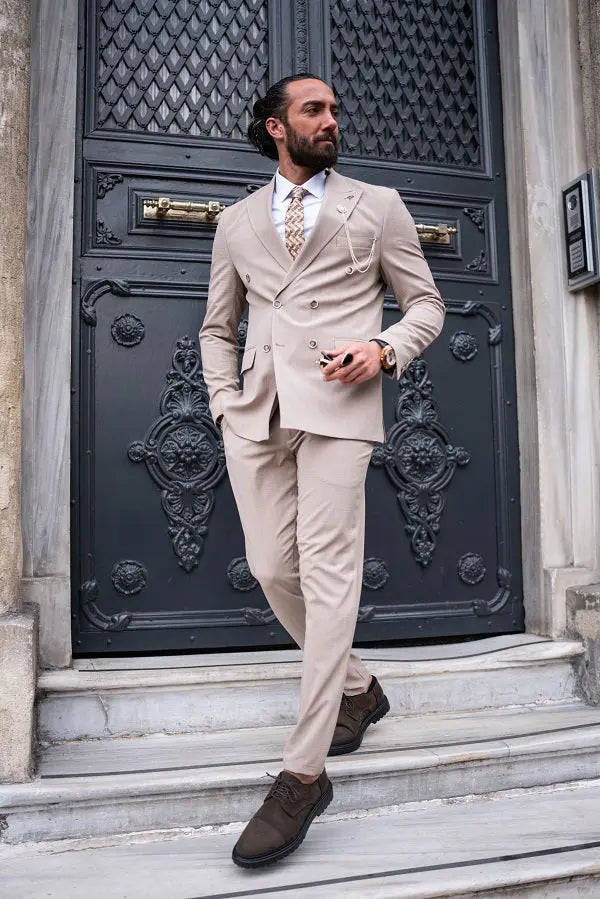 Brabion Massimo Beige Slim Fit Pinstripe Suit brabion