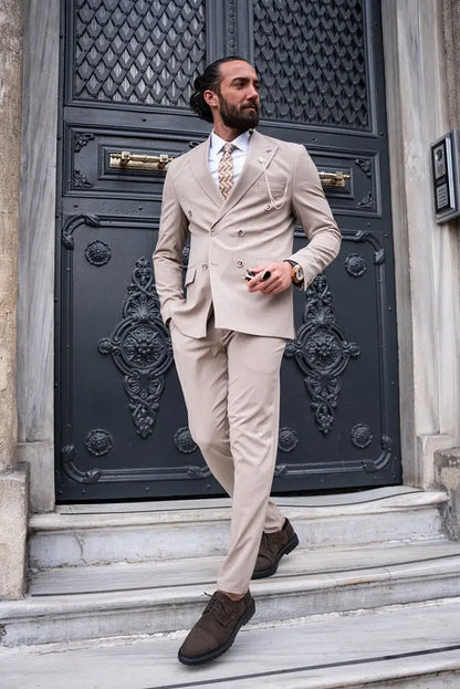 Brabion Massimo Beige Slim Fit Pinstripe Suit brabion