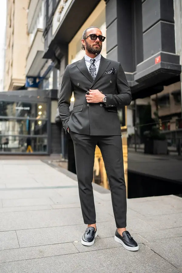 Brabion Massimo Black Slim Fit Double Breasted Suit brabion