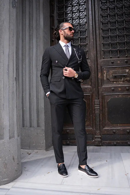 Brabion Massimo Black Slim Fit Pinstripe Suit brabion