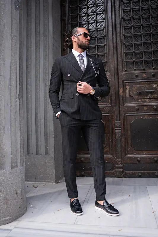 Brabion Massimo Black Slim Fit Pinstripe Suit brabion