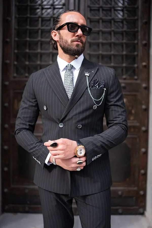Brabion Massimo Black Slim Fit Pinstripe Suit brabion