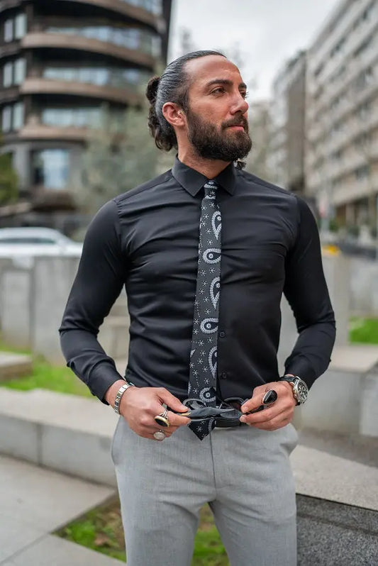 Brabion Massimo Black Slim Fit Cotton Formal Shirt - BRABION