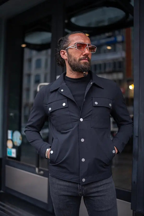 Brabion Massimo Black Slim Fit Double Pocket Buttoned Coat - BRABION