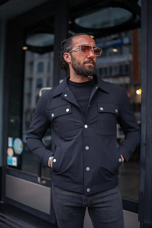 Brabion Massimo Black Slim Fit Double Pocket Buttoned Coat - BRABION