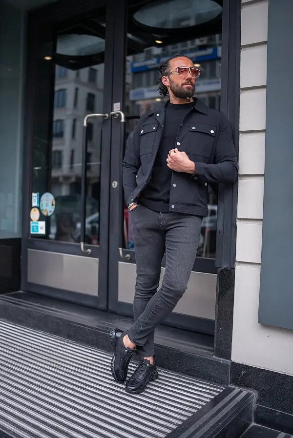 Brabion Massimo Black Slim Fit Double Pocket Buttoned Coat - BRABION