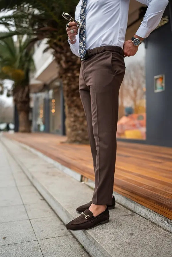 Brabion Massimo Dark Brown Slim Fit Chino Pants - BRABION
