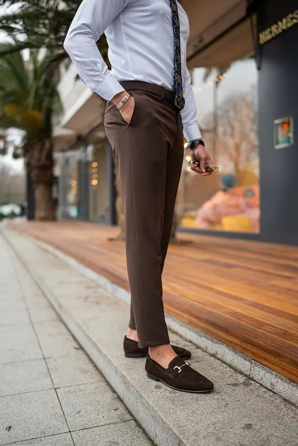 Brabion Massimo Dark Brown Slim Fit Chino Pants - BRABION