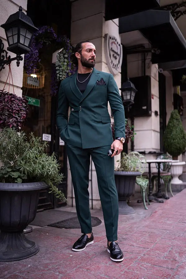 Brabion Massimo Green Slim Fit Double Breasted Buckle Suit brabion