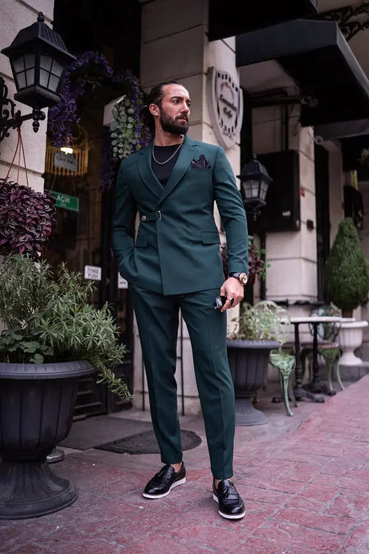 Brabion Massimo Green Slim Fit Double Breasted Buckle Suit brabion