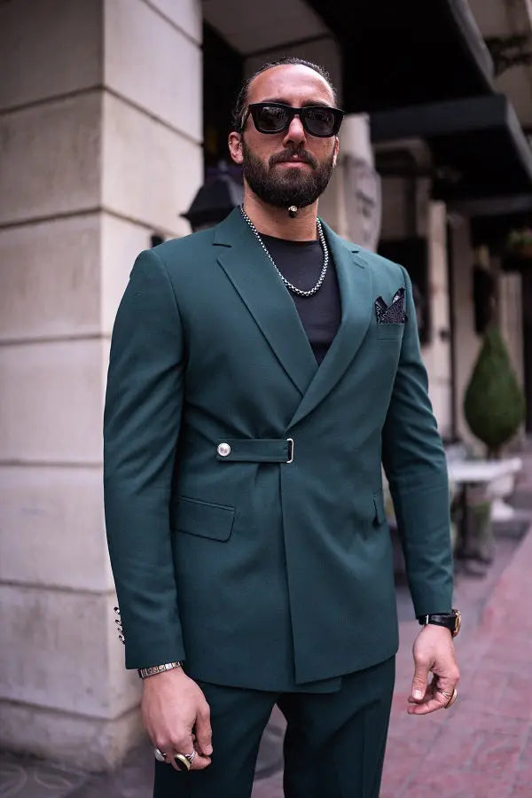 Brabion Massimo Green Slim Fit Double Breasted Buckle Suit brabion
