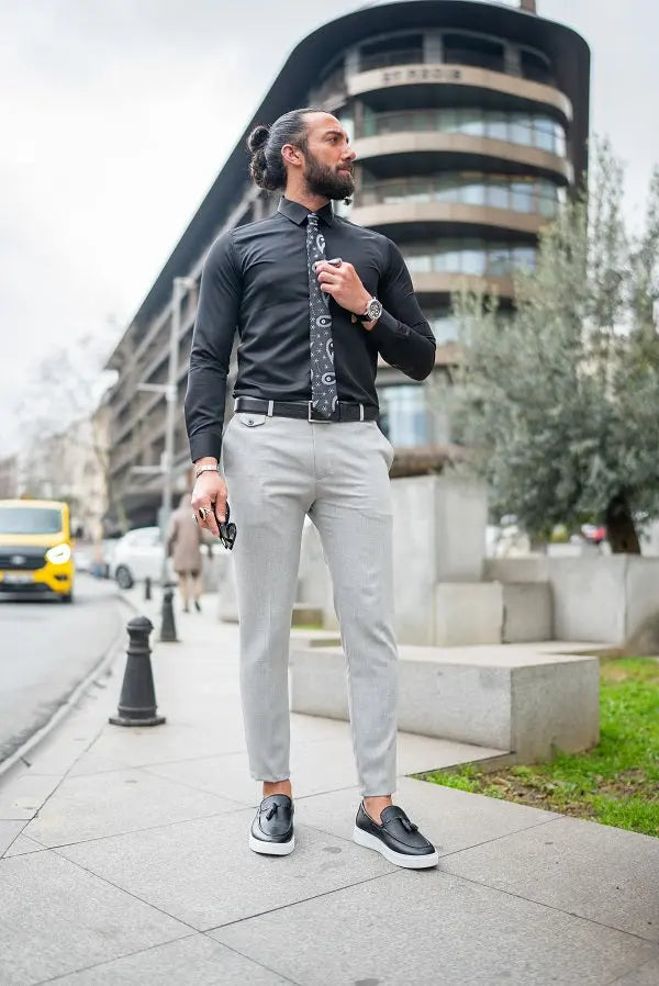 Brabion Massimo Light Gray Slim Fit Chino Pants - Versatile Elegance - BRABION
