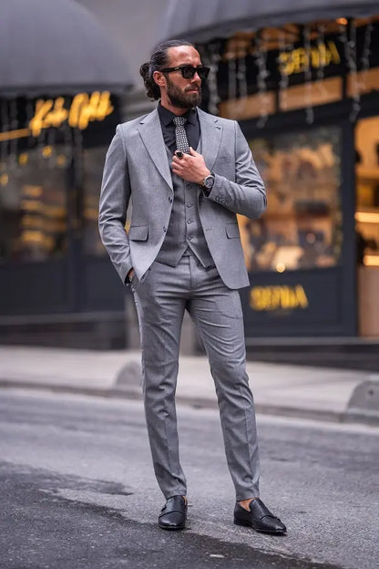 Brabion Lance Light Gray Slim Fit Notch Lapel 3 Piece Suit brabion
