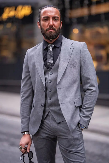 Brabion Lance Light Gray Slim Fit Notch Lapel 3 Piece Suit brabion
