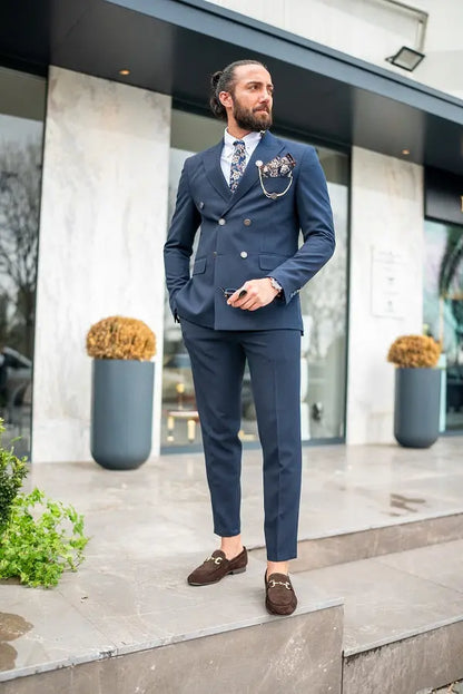 Brabion Massimo Navy Blue Slim Fit Double Breasted Suit brabion