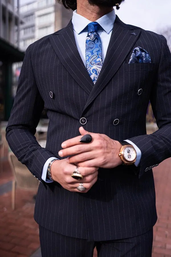 Brabion Massimo Navy Blue Slim Fit Pinstripe Suit brabion