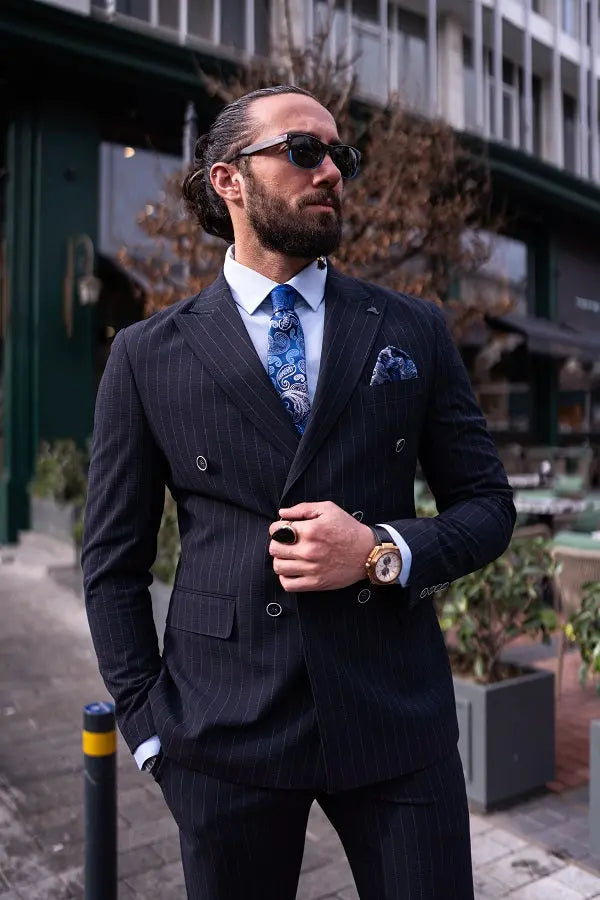 Brabion Massimo Navy Blue Slim Fit Pinstripe Suit brabion