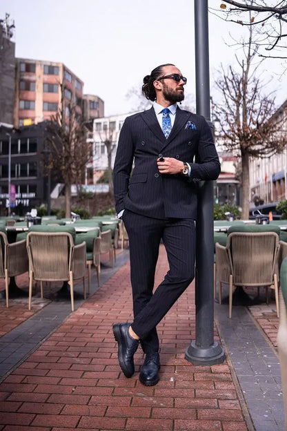 Brabion Massimo Navy Blue Slim Fit Pinstripe Suit brabion