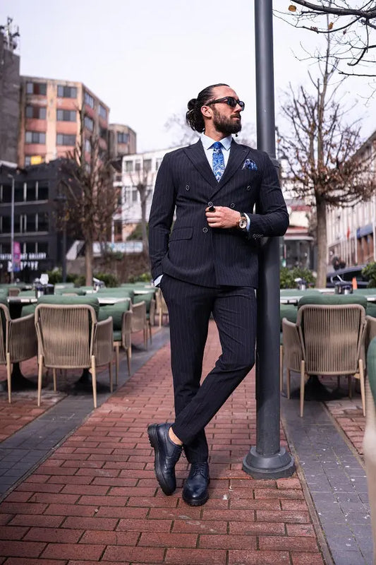 Brabion Massimo Navy Blue Slim Fit Pinstripe Suit brabion
