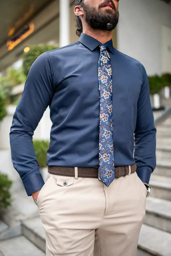 Brabion Massimo Navy Blue Slim Fit Cotton Formal Shirt - BRABION