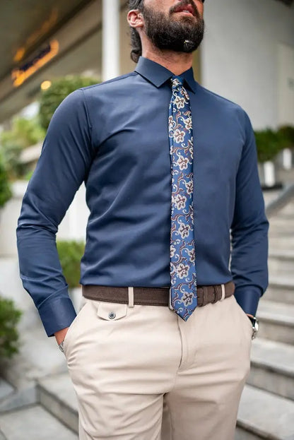 Brabion Massimo Navy Blue Slim Fit Cotton Formal Shirt - BRABION
