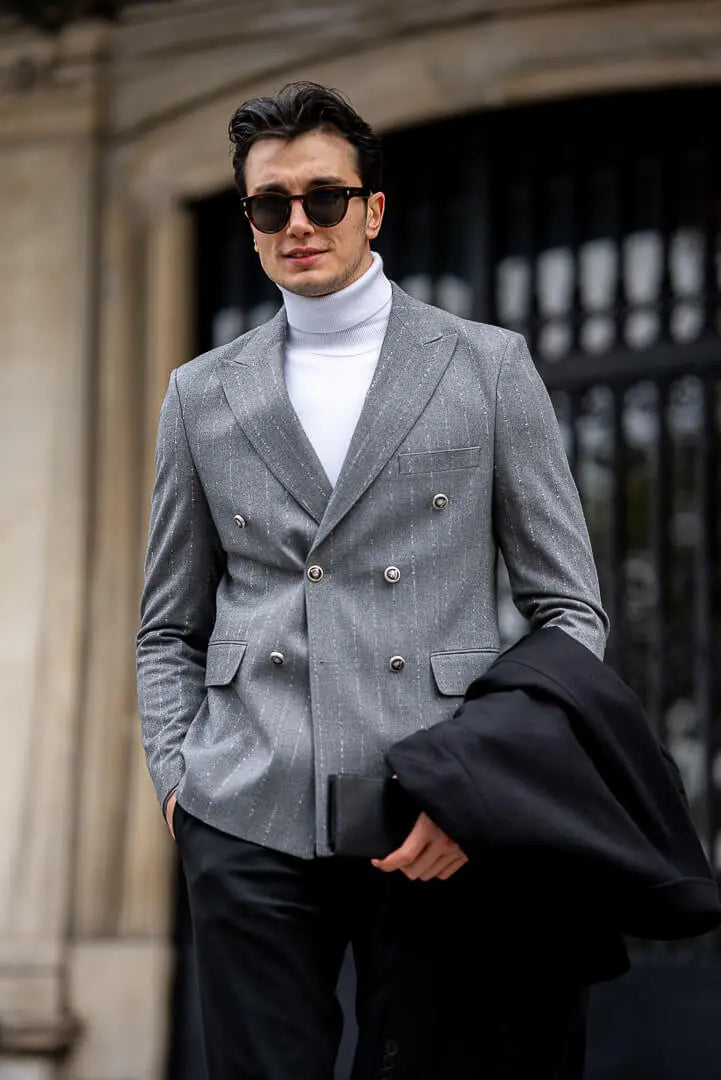 Brabion Gray Double-Breasted Jacket - BRABION