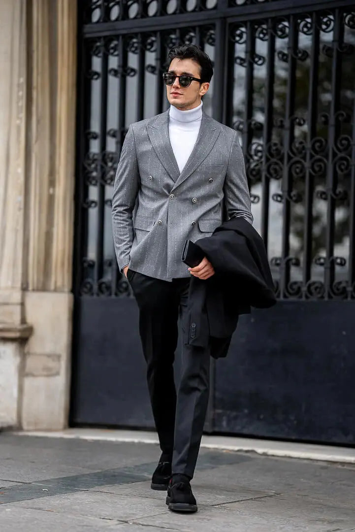 Brabion Gray Double-Breasted Jacket - BRABION
